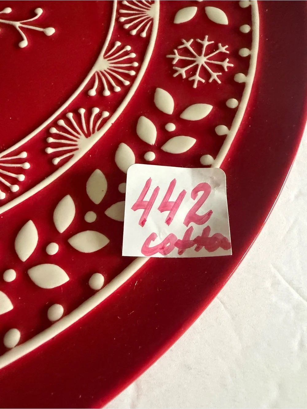 Christmas Red Round Snowflake Decorative Plate 13”